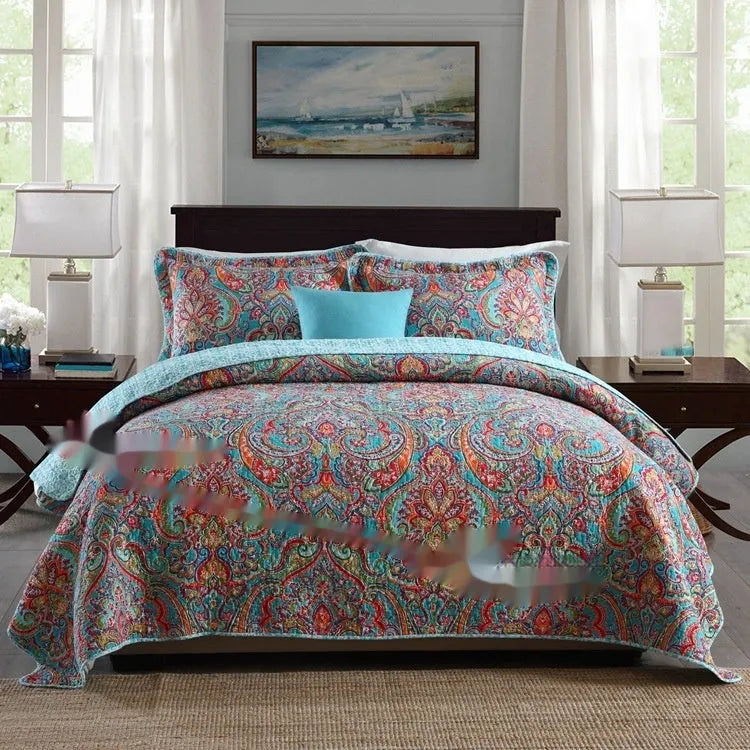 Pure cotton quilted bed cover set with printed pattern for 1.5-1.8 metre beds