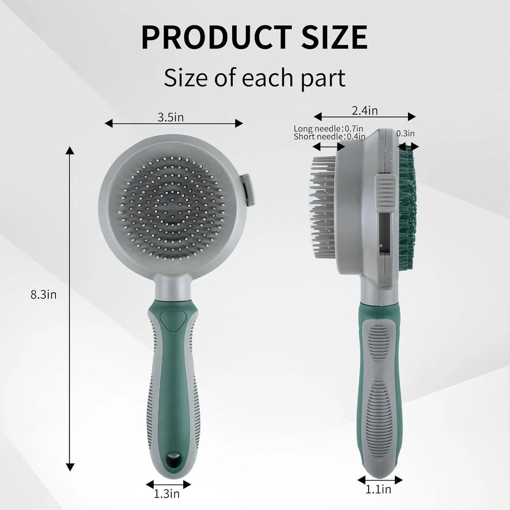 Green and pink 2in1 silicone pet brush showing slicker brush side and octopus-teeth massager side