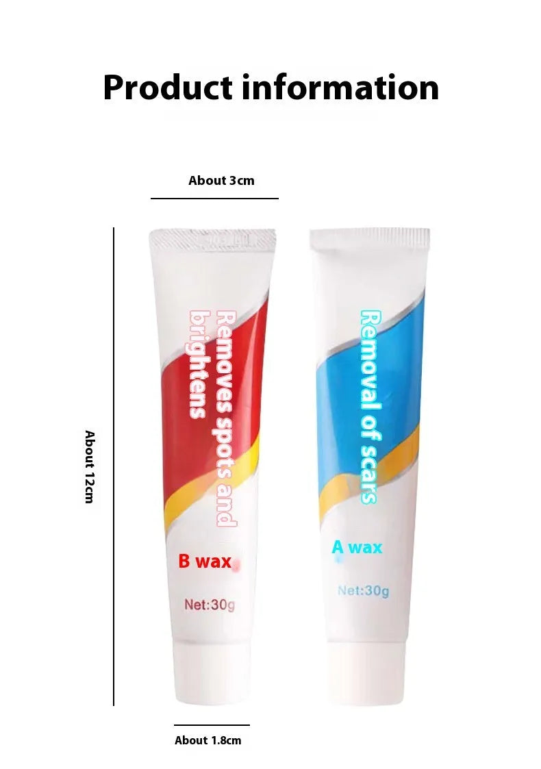Car scratch repair wax kit with two bottles (A wax and B wax) and a frosted sponge applicator