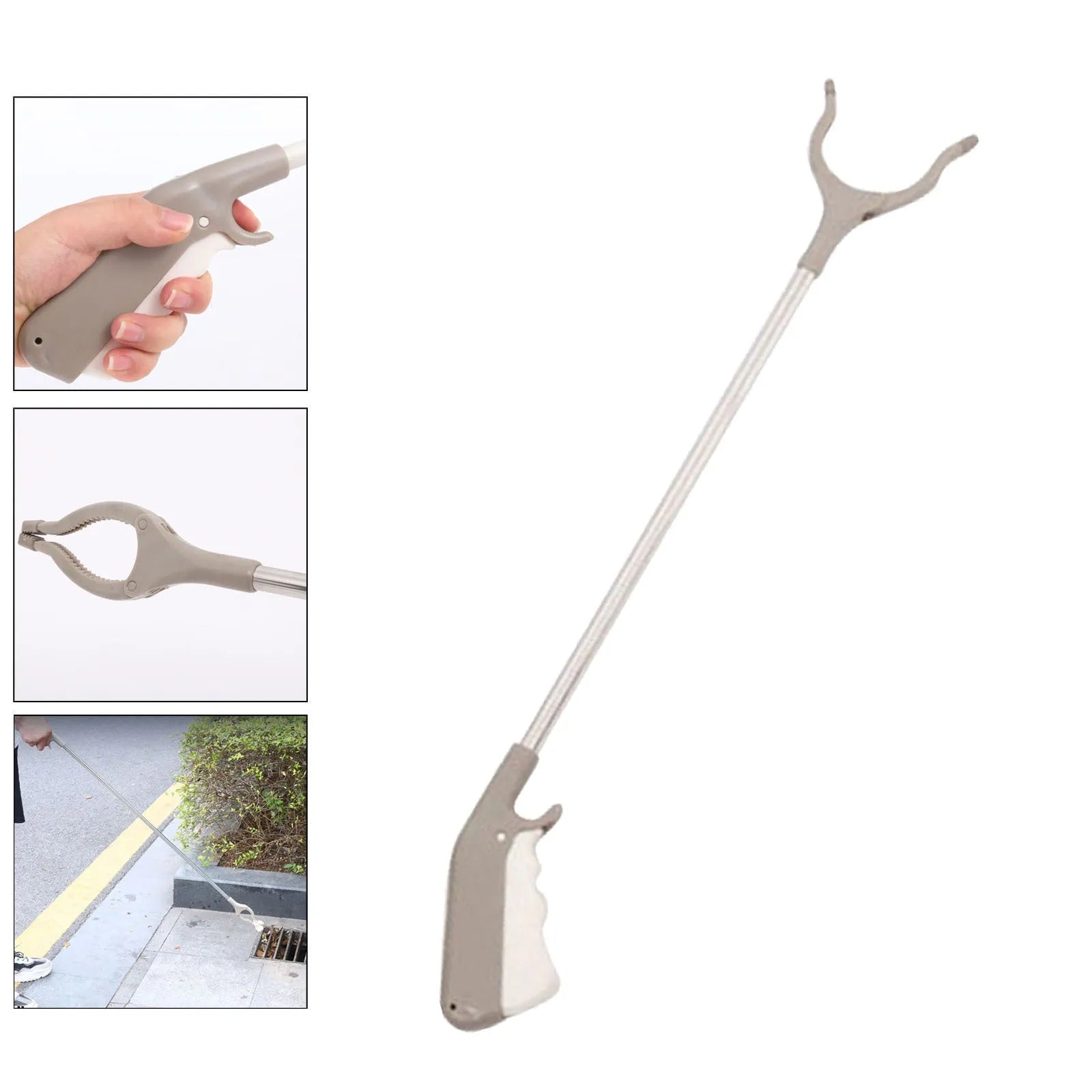 40cm stainless steel garbage picker pliers with extended handle and push-type operation