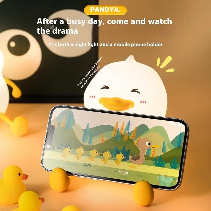 Chubby night light desktop lamp with phone holder function showing dimensions