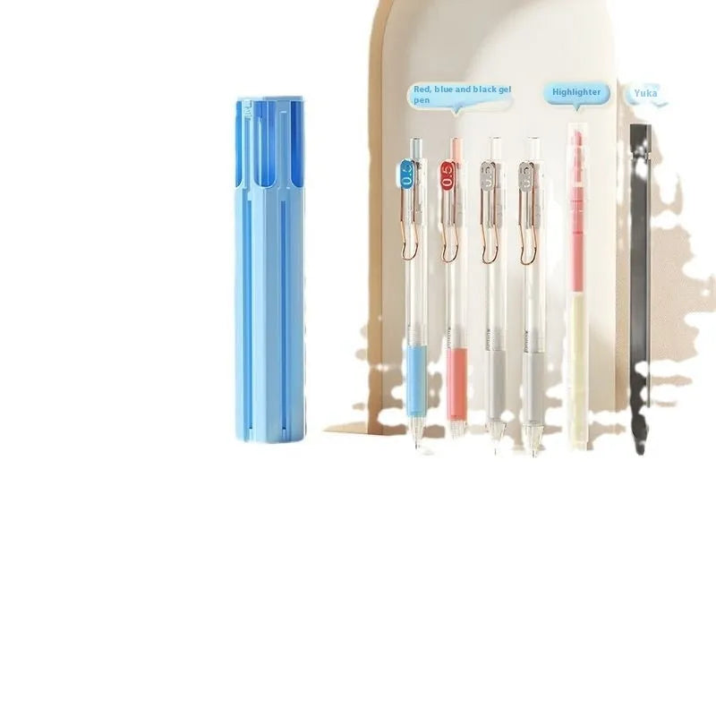 Plastic pressing pen pencil case kit in Sky Blue, Vigorous White, and Girl Pink colours for six or sixteen pens
