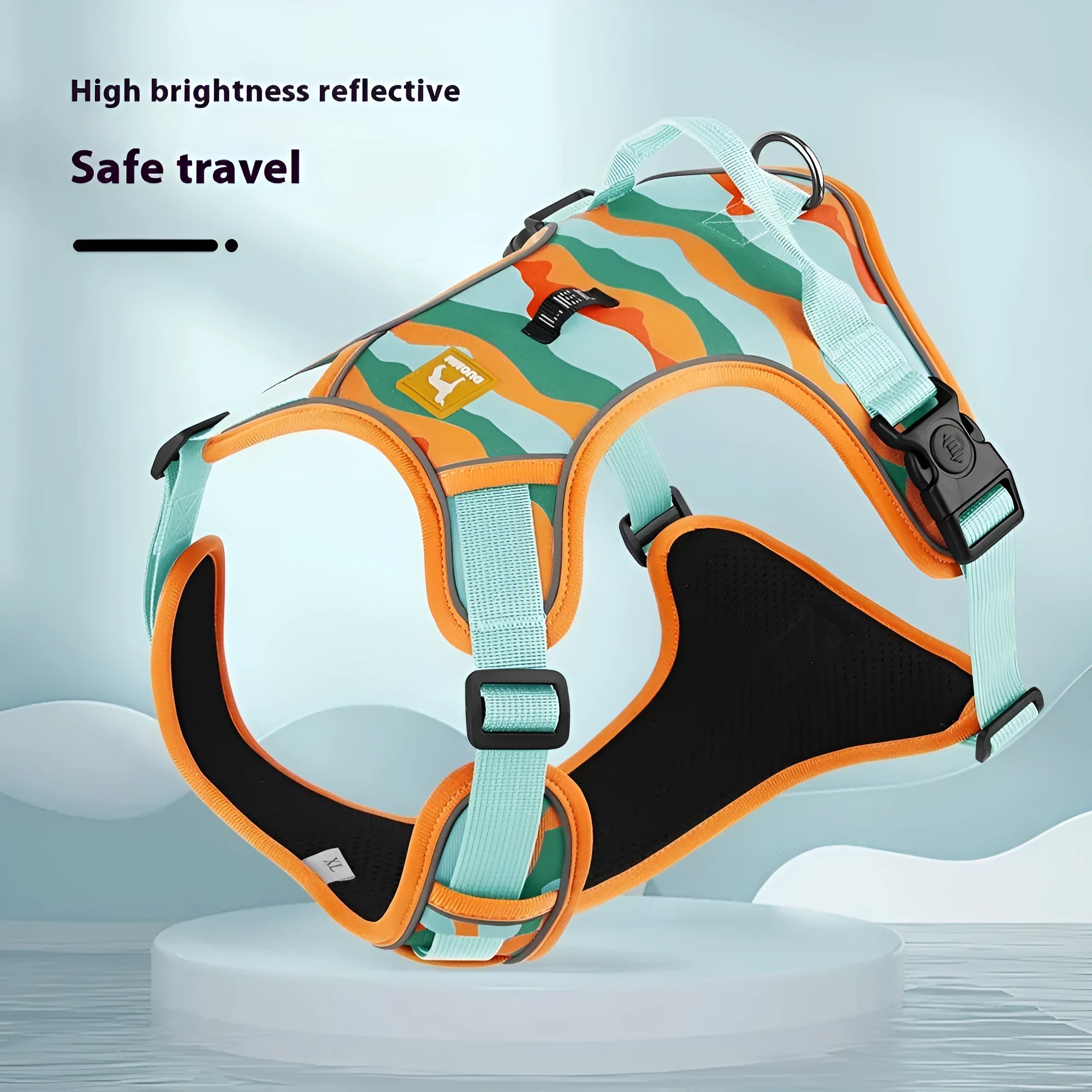Reflective dog chest and back harness with detachable lead in Oxford cloth, available in four colours