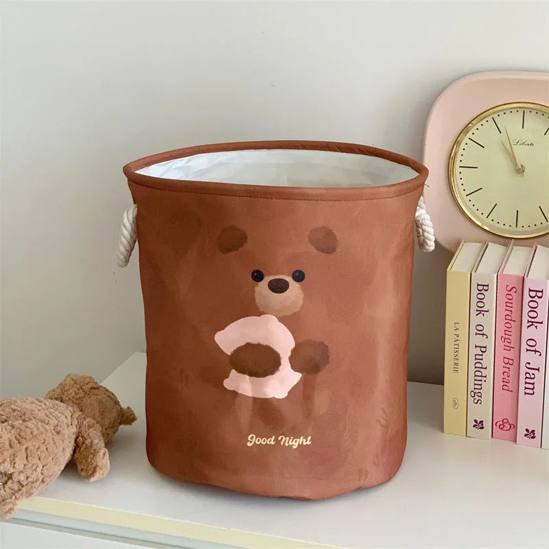 Foldable cotton cloth laundry basket in good night bear colour pattern showing large capacity design