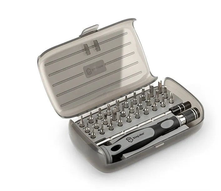 32-in-1 screwdriver set with 30 bits in a black storage case, showing the PH1 bit and 50mm long driver bar.