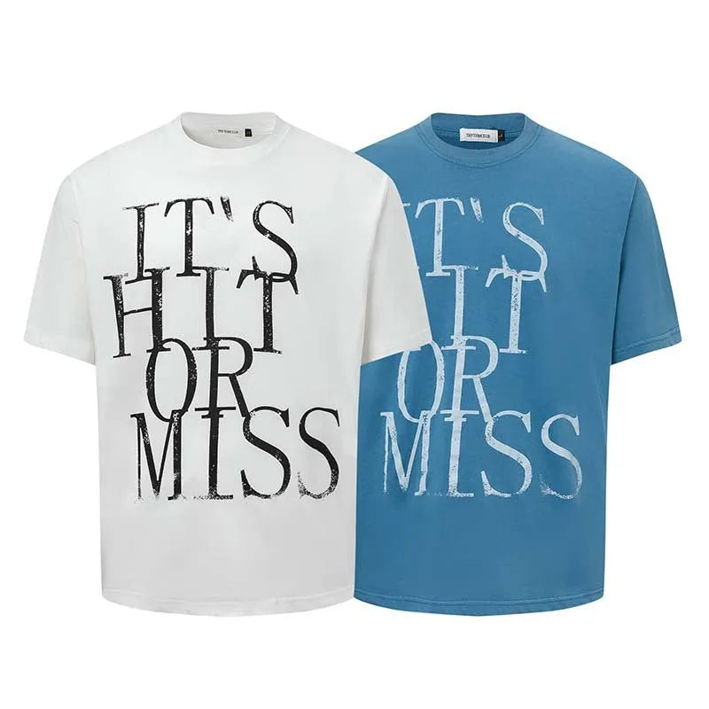 Men's American Retro style t-shirt with printed letter design in blue colour