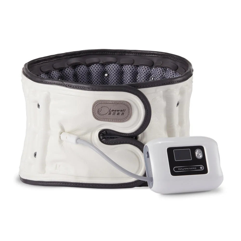 Automatic inflation lumbar waist supporter in PU material, showing S and M sizes.