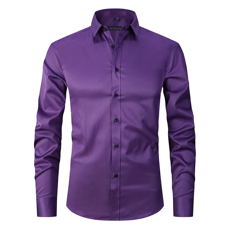 Men's long sleeve polyester stretch work shirt shown in multiple colour options