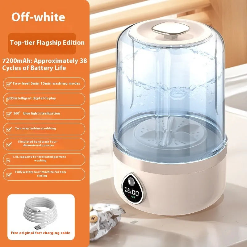 White portable USB mini washing machine showing 13.5cm width measurement