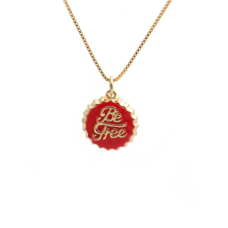 Copper bottle cap pendant necklace with 18K gold electroplating on 40cm chain