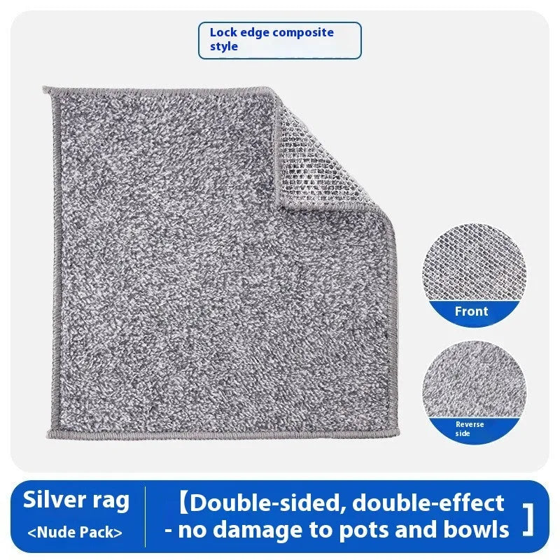 Silver wire and coloured microfiber cleaning cloths in 20x20cm and 25x25cm sizes laid flat.