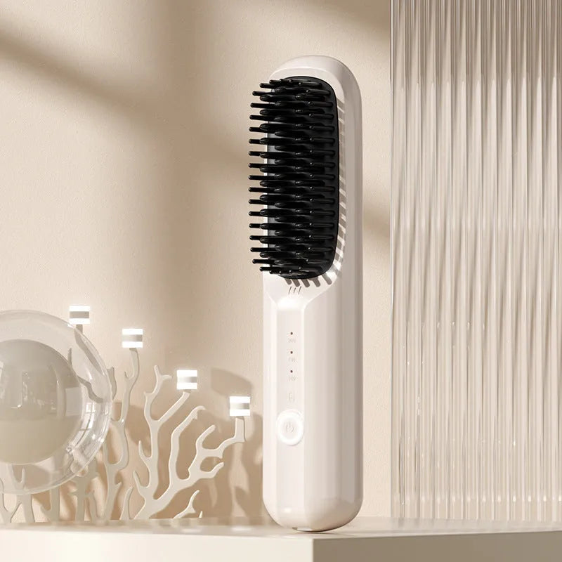 Wireless anion straightening comb in beige white colour with Type-C charging port