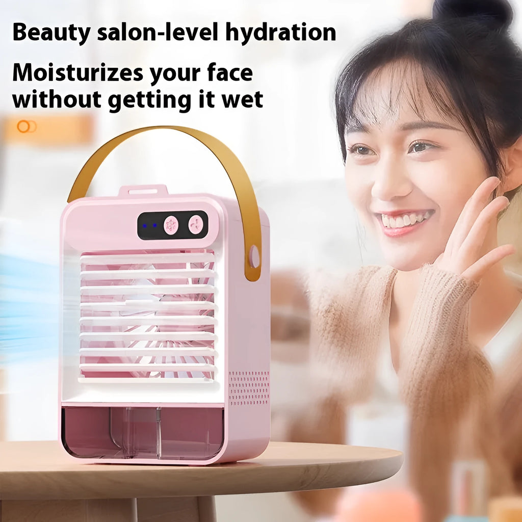 Dark green desktop humidifier with USB cable showing compact 19cm dimensions