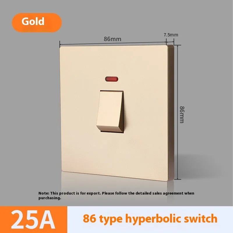 Gold, grey, and white 25A 45A high-current double-break switch with illuminated light panel.