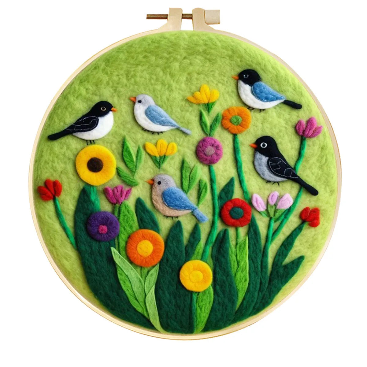 Round linen fabric embroidery kit with free hoop for making a 20x20 cm three-dimensional floral blanket painting.