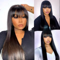 Full-mechanism straight fringe human hair wig in natural colour without lace front