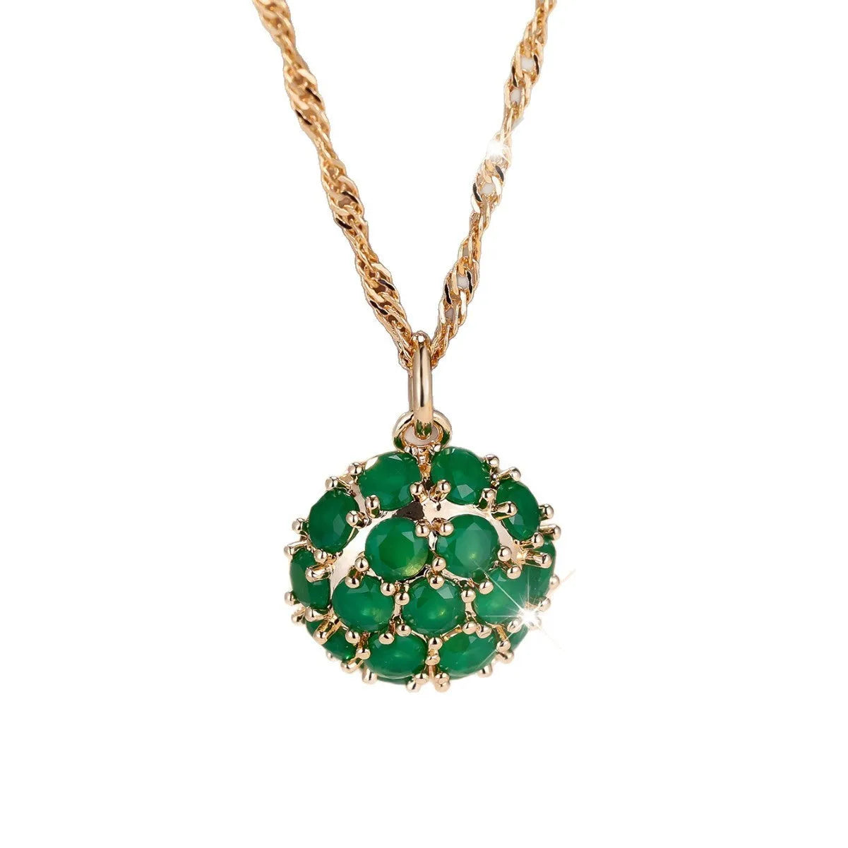 Round emerald and diamond necklace with champagne gold finish and adjustable chain