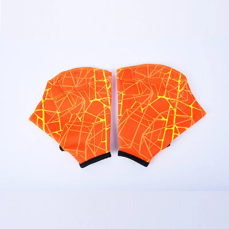 Duck feet webbed swimming gloves in multiple colour prints, sizes S, M, L.