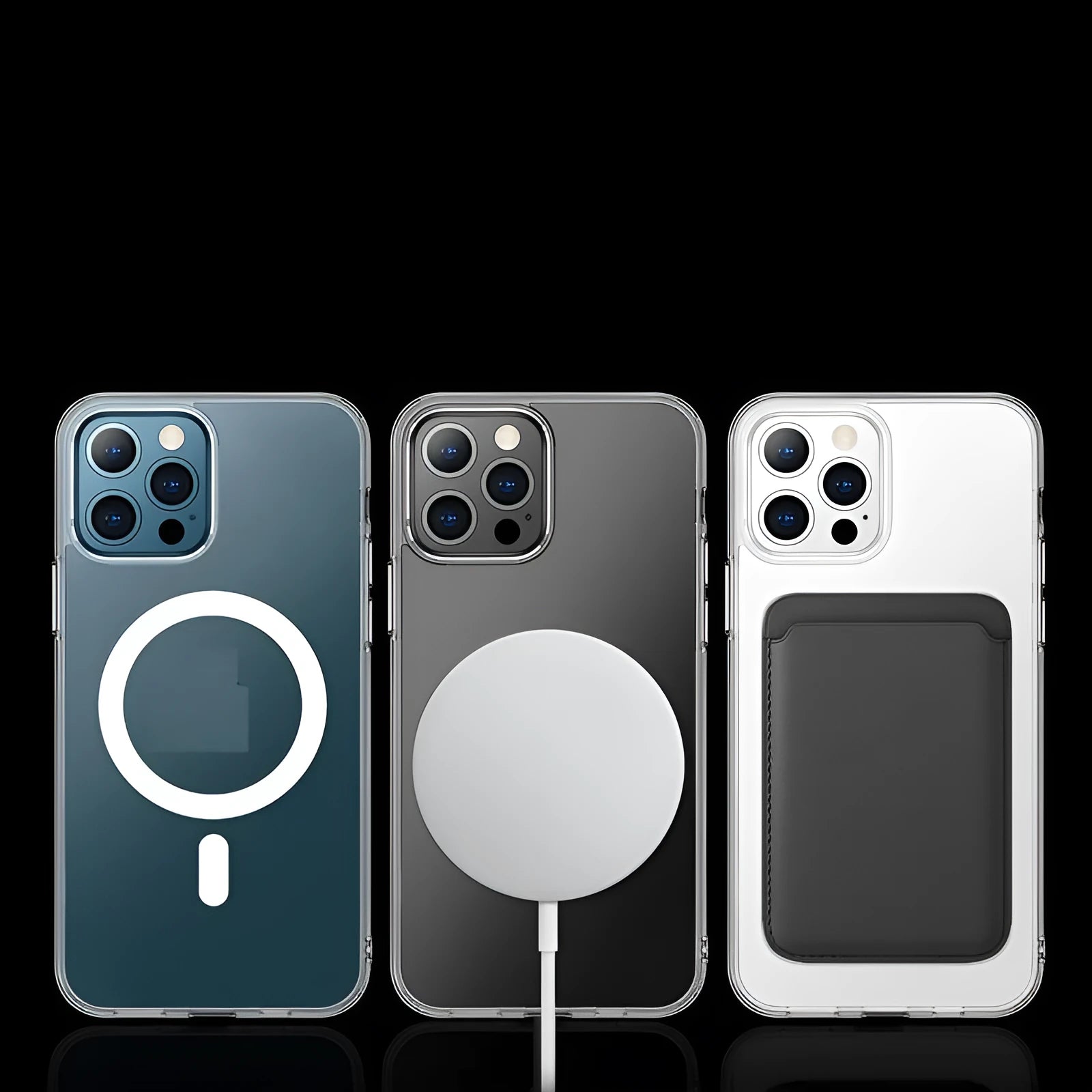 Transparent magnetic back cover case for iPhone showing clear PC material and magnetic functionality