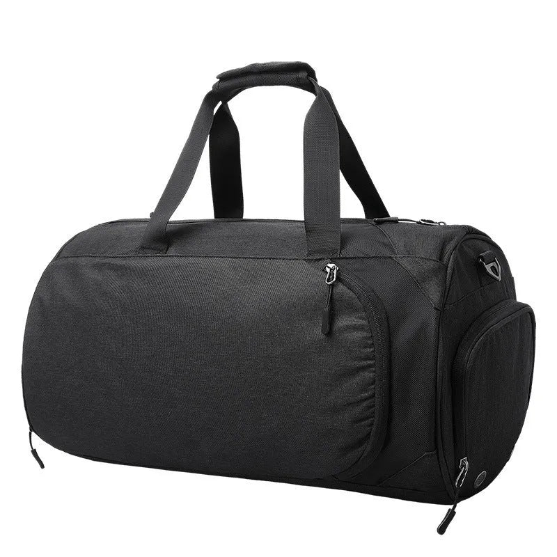 Medium oval travel bag with wet dry separation compartments and internal organisers in Oxford cloth