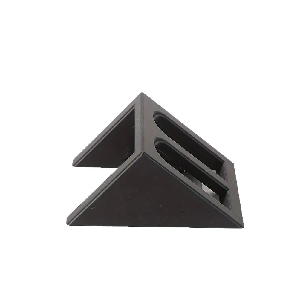 Black punk-style plastic pistol stand for handgun display measuring 10.85cm by 7.6cm