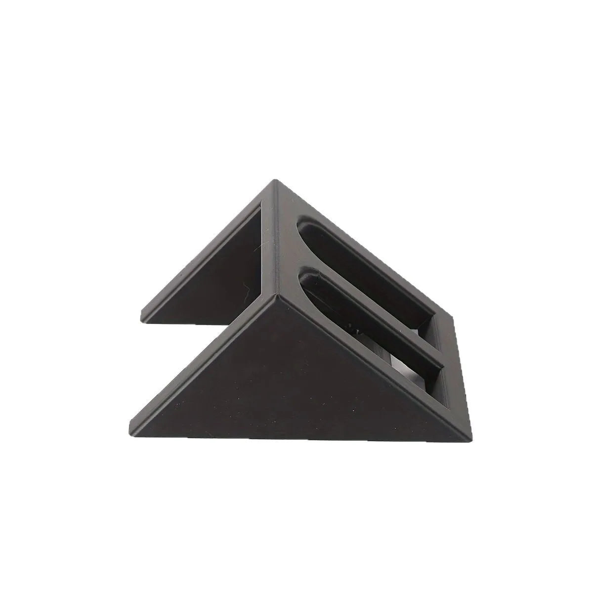 Black punk-style plastic pistol stand for handgun display measuring 10.85cm by 7.6cm