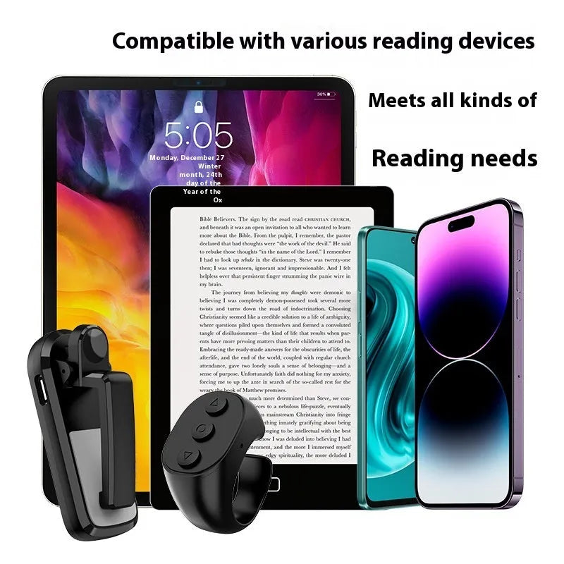 Wireless page turner remote control with handheld clicker for tablets and e-readers in black colour
