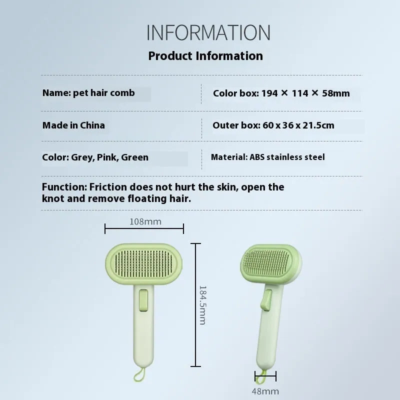 Large pet grooming comb with stainless steel blades for hair removal and knot untying in light green colour