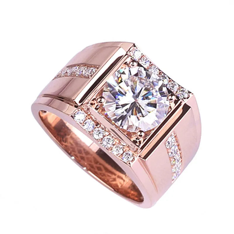 Men's adjustable copper ring with geometric diamond design in rose gold, gold, or platinum colour finish