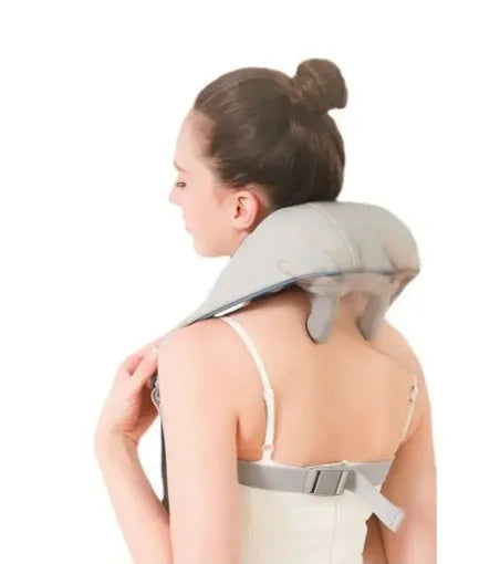Milky white rechargeable shoulder and neck massager with kneading function