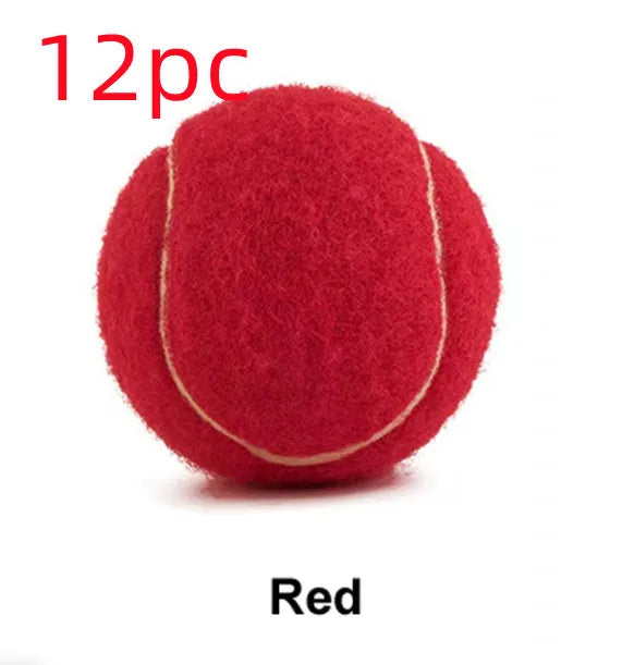 Colourful 6.3cm diameter rubber dog tennis ball toy in blue, green, pink, and red on a white background.
