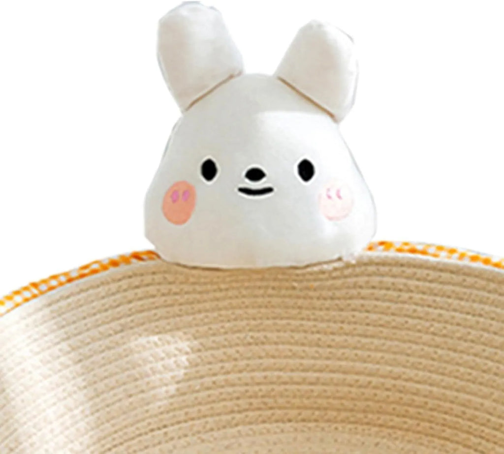 Woven cotton rope cat nest bed with scratching board in bear design for indoor pets