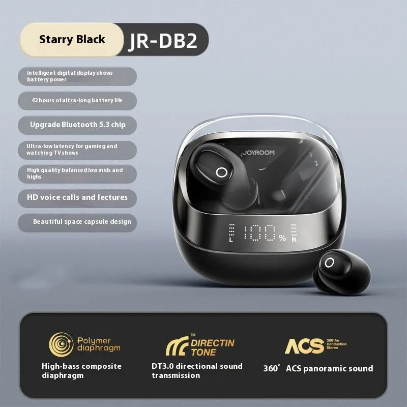 Wireless Bluetooth in-ear headphones with a charging case in dawn white colour.