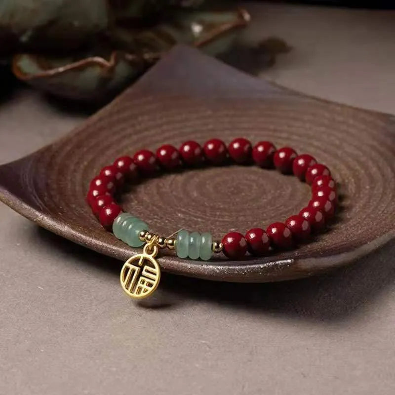 Gold cinnabar wave bracelet with copper beads, national style design