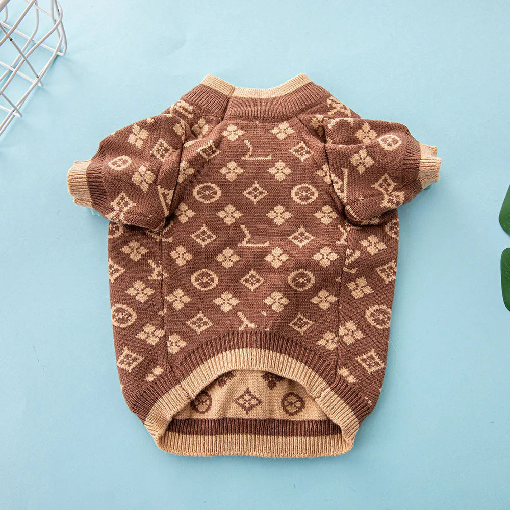 Thick wool dog sweater in monochrome or two-tone colours showing autumn winter pet clothing