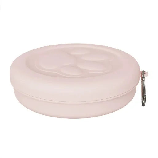 Collapsible silicone dog travel bowl in pink and green colour options