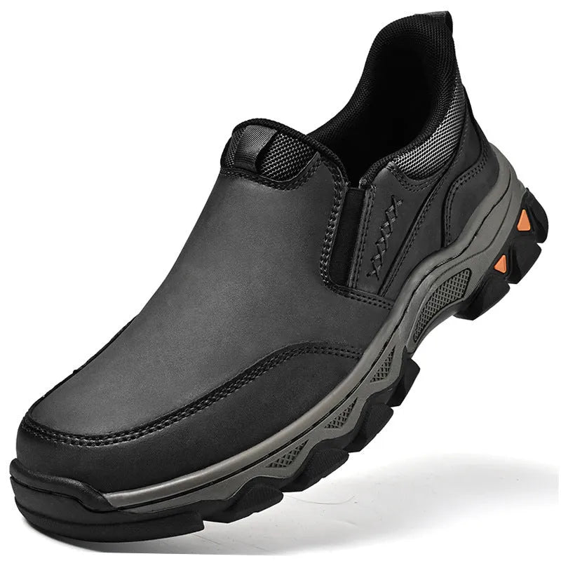 Men's casual shoes with rubber soles and PU upper in dark brown, black and grey colours