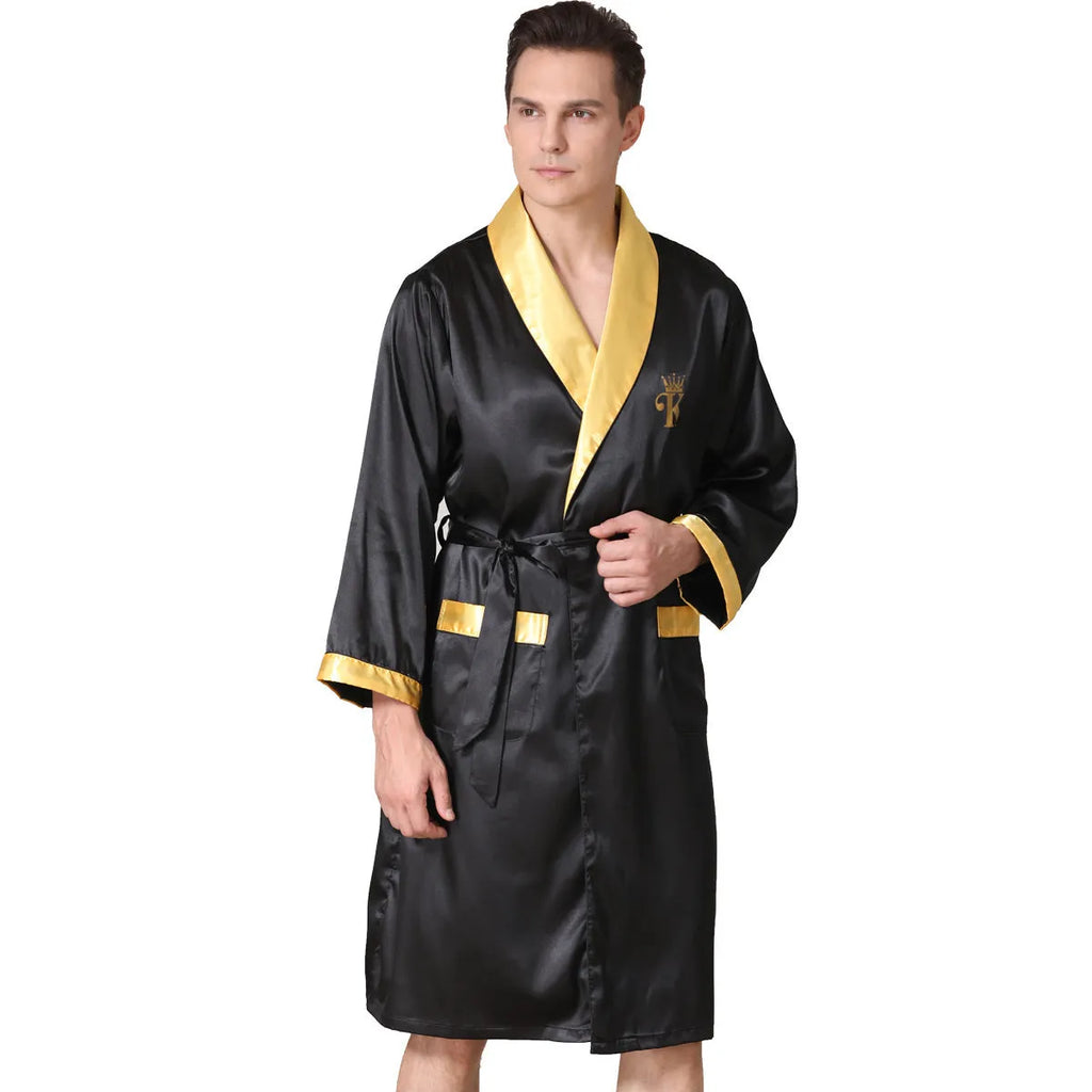 Men's lightweight rayon bathrobe for summer in various colour options showing simple construction