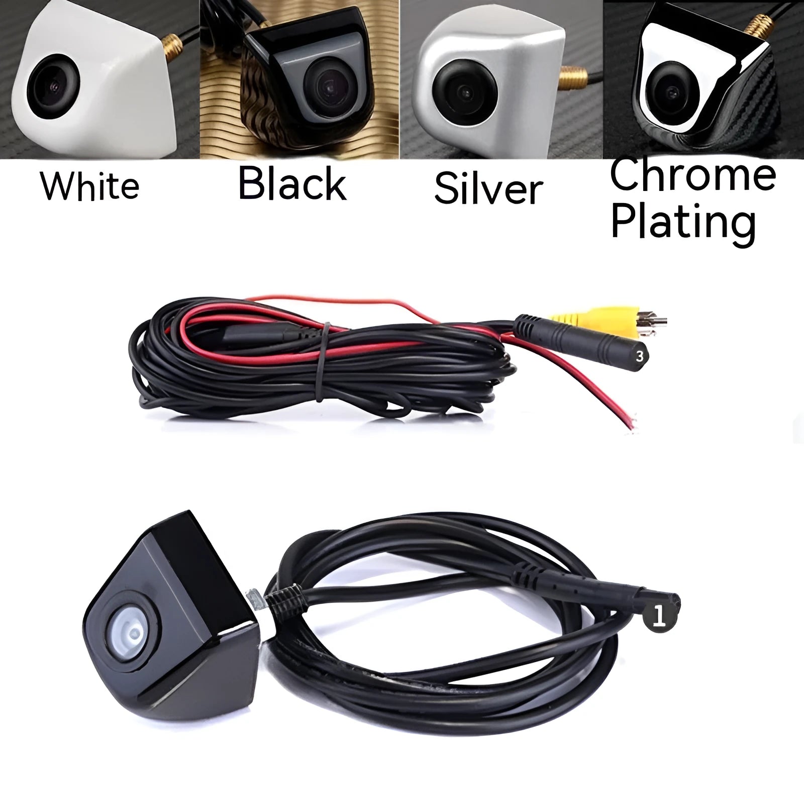 Screw plug-in HD car night vision waterproof rearview camera body with metal shell in black silver white chrome finish