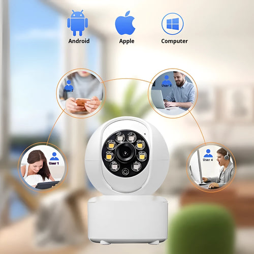 1080p Bluetooth indoor security camera with ceiling mount bracket and infrared LEDs