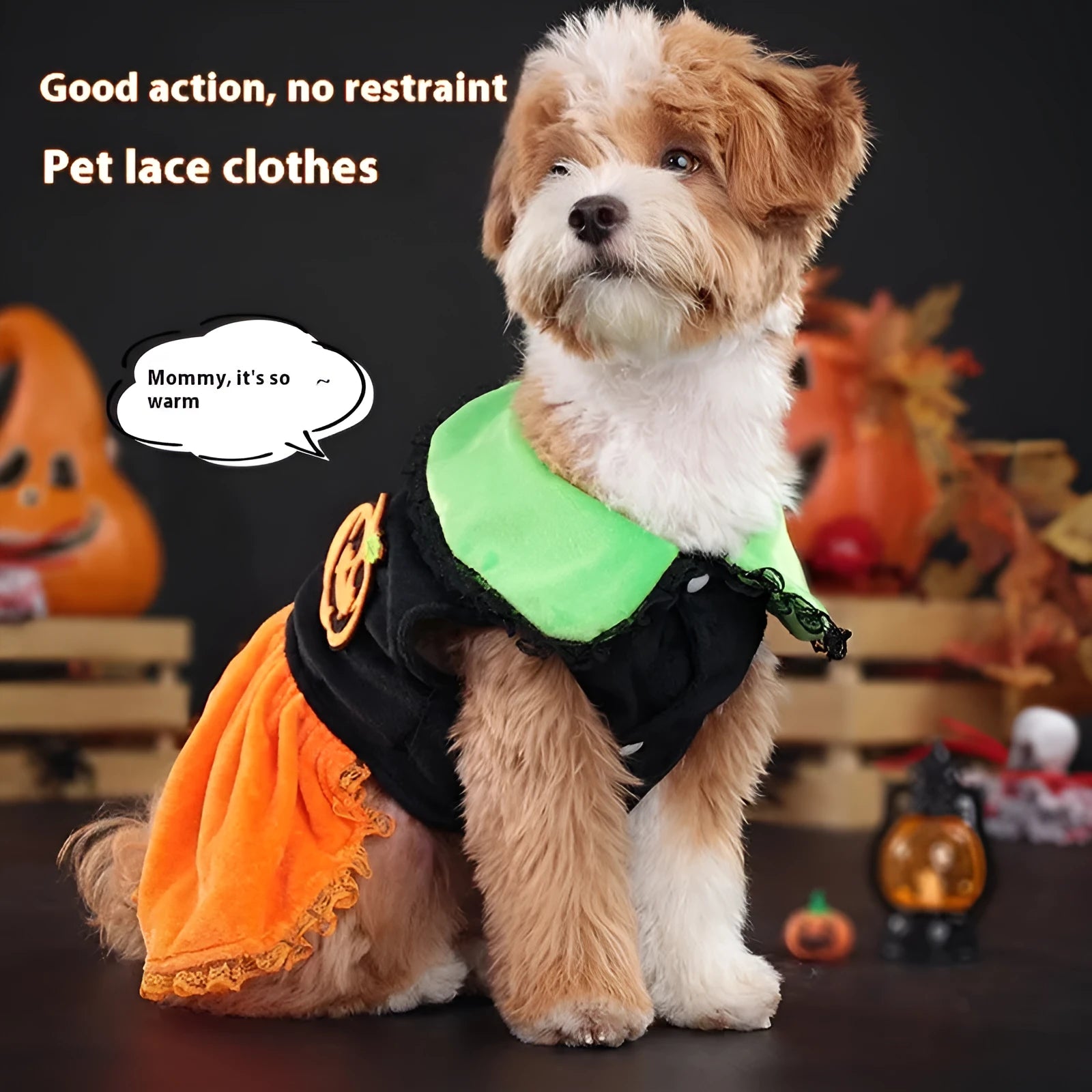 Halloween pumpkin skirt and sweater pet costumes in crystal velvet for dogs and cats