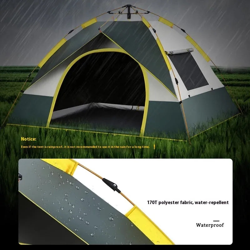 Dark green silver glue automatic camping tent for 3-4 people with quick open setup.