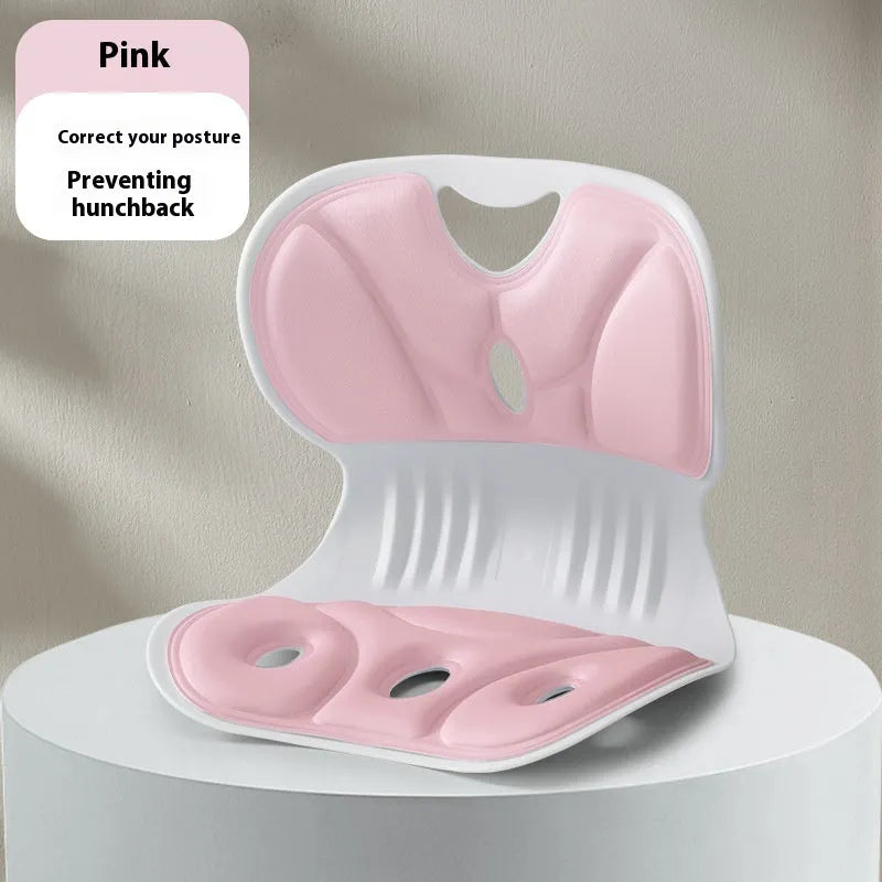 Memory foam seat cushion in solid colour on a chair, shown in small and large sizes.