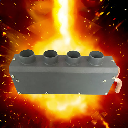 Metal car heater with copper pipe connections for 12V and 24V vehicle systems.