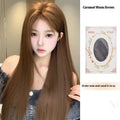 Centre-parted lace front wig with forehead lace and long straight hair in warm brown