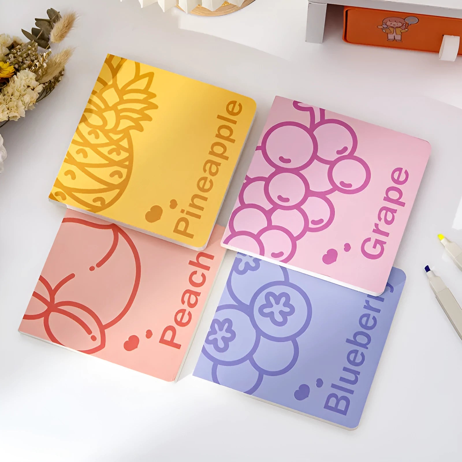 Square 14.5cm notebook with embossed fruit cover design and 80g thickened paper pages