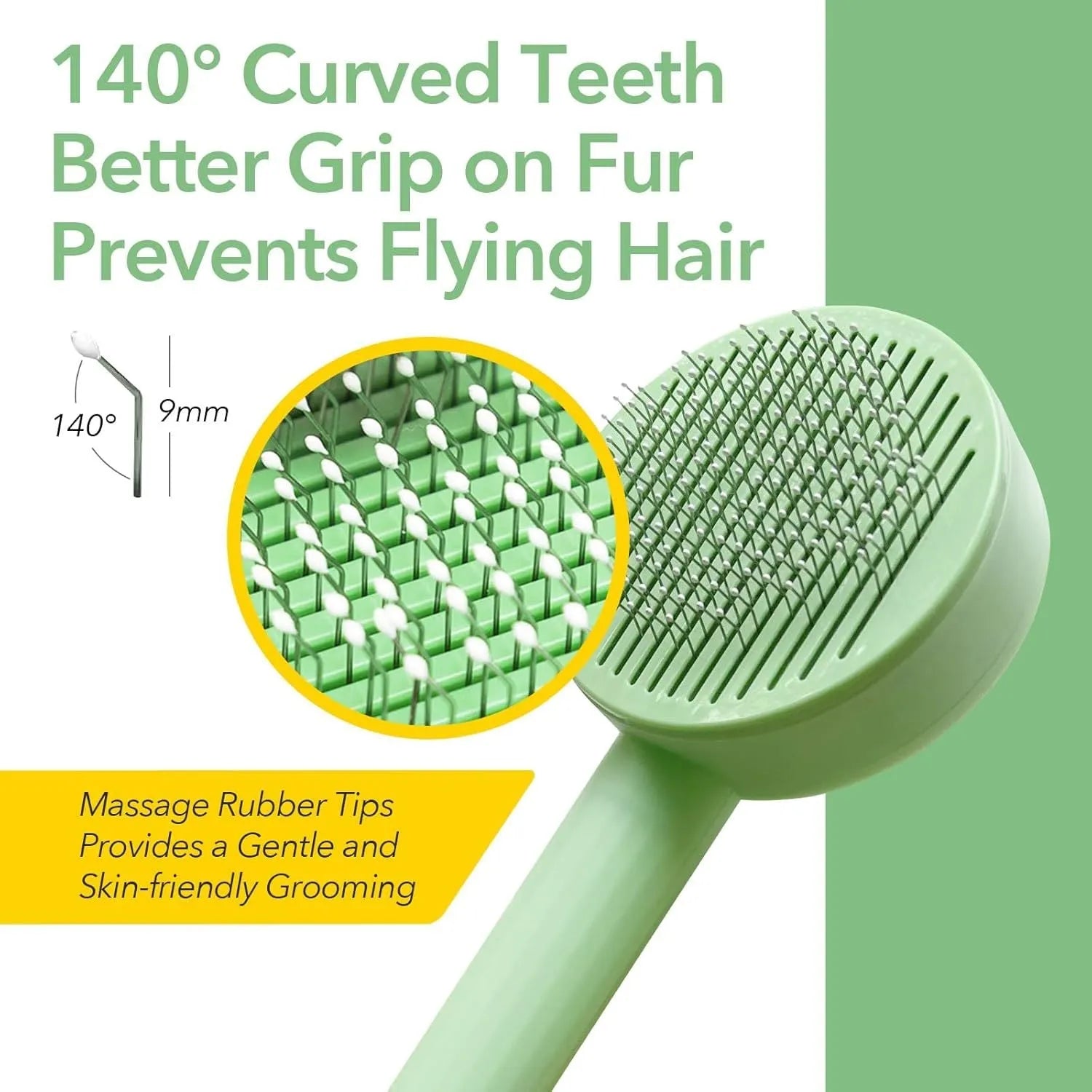 Green 2-in-1 pet grooming brush with stainless steel teeth for cats and dogs measuring 17.5cm