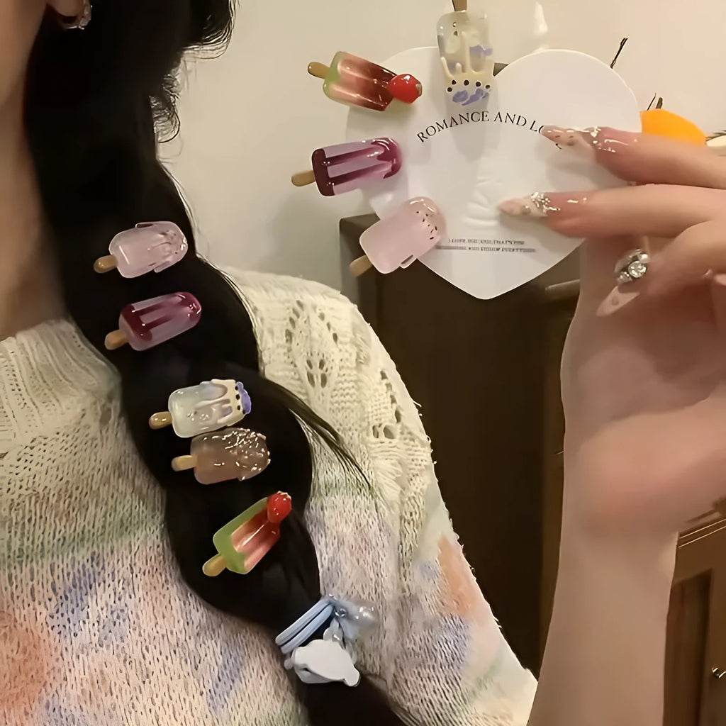 Cartoon ice cream design resin hair barrette with side clip fastening