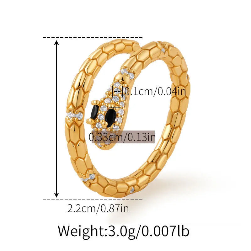 Adjustable copper snake ring with open mouth design and 18K gold colour retention