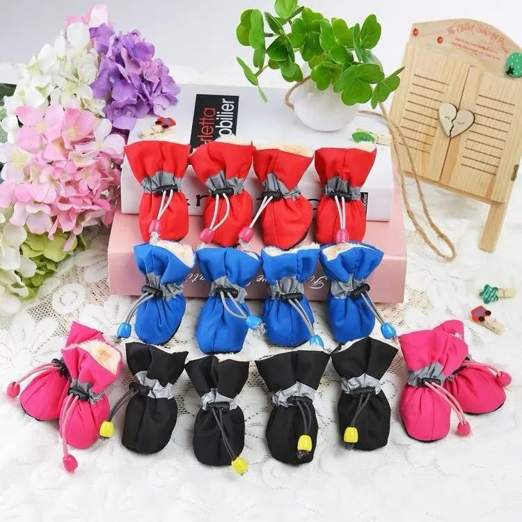 Soft sole cloth dog shoes available in multiple colours and sizes with fleece-lined and monkey print options